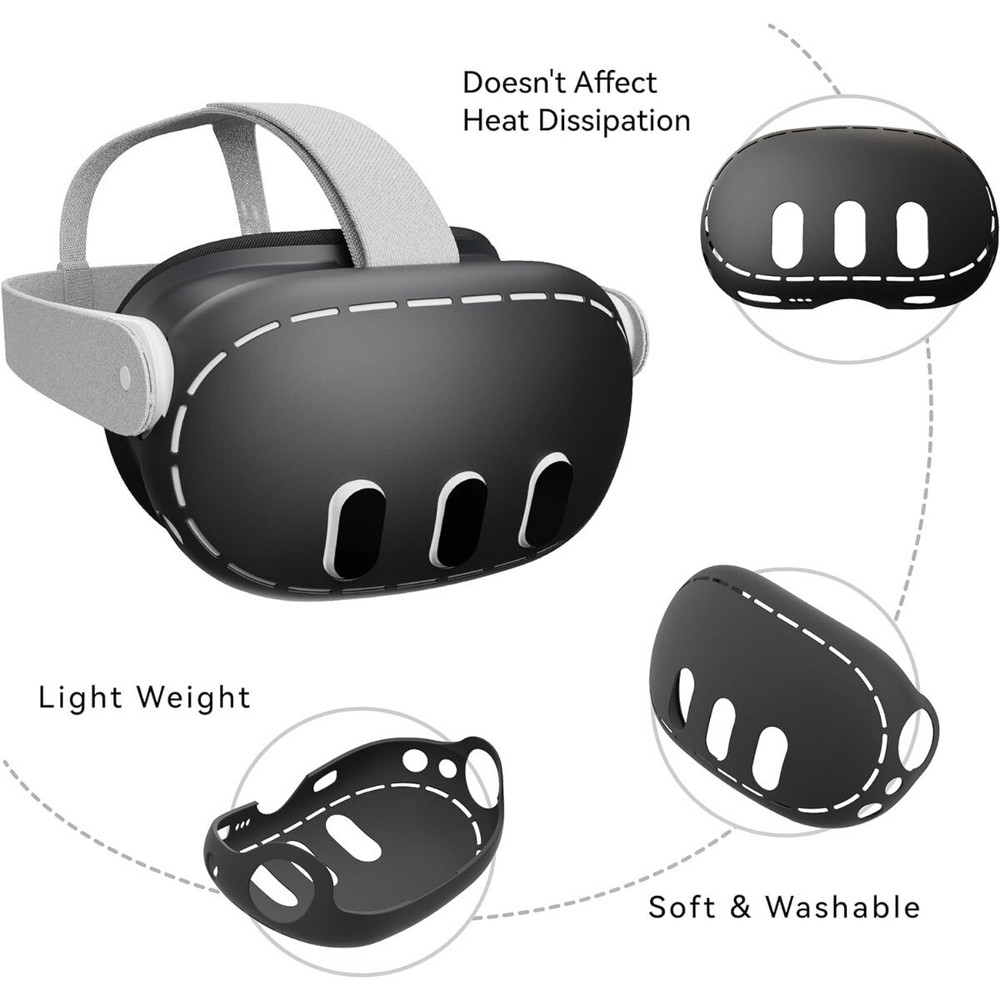 Headset Silicone Protective Cover Case For Quest 3 VR - Black