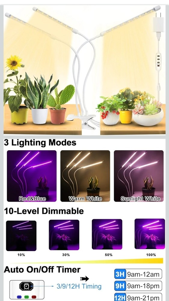 2 BoxesLED Grow Light 144 LEDs 3 Modes Dimmable Timer Gooseneck