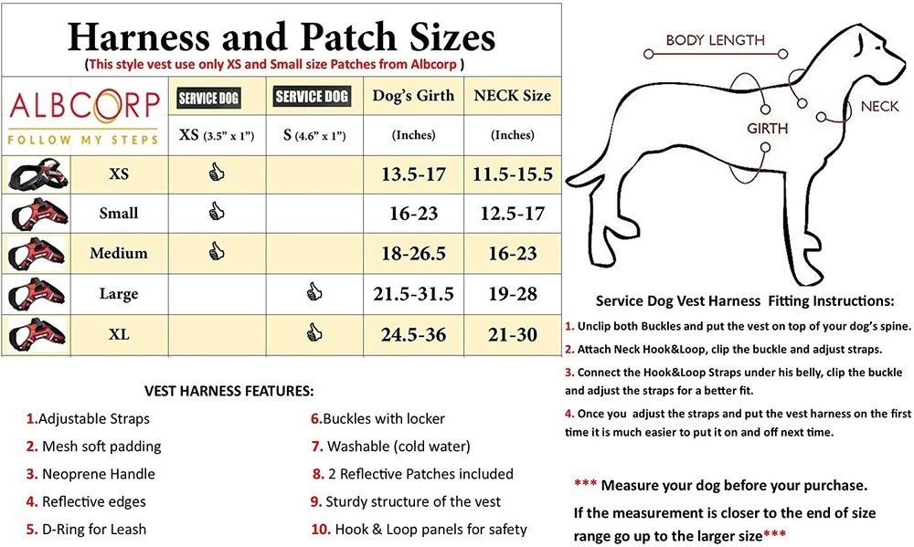 Albcorp Reflective Service Dog Vest Harness, with Hook & Loop Removable Patches