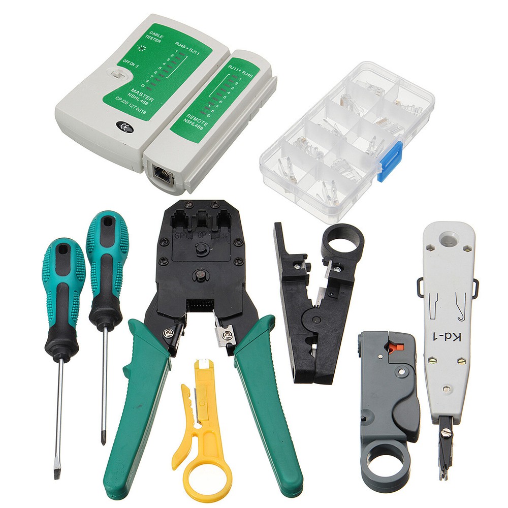 RJ45 Ethernet Network Cat7/6/5 Cable Tester Crimper Stripper Cutter Tool Kit Set