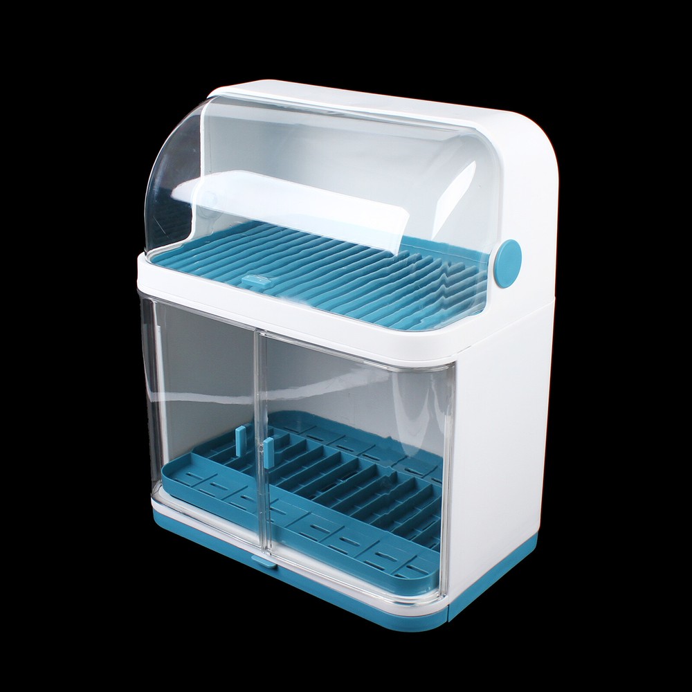 Organizer Storage Cup Holder Kitchen 2-Tier Dish Drying Rack With Lid Cover Set