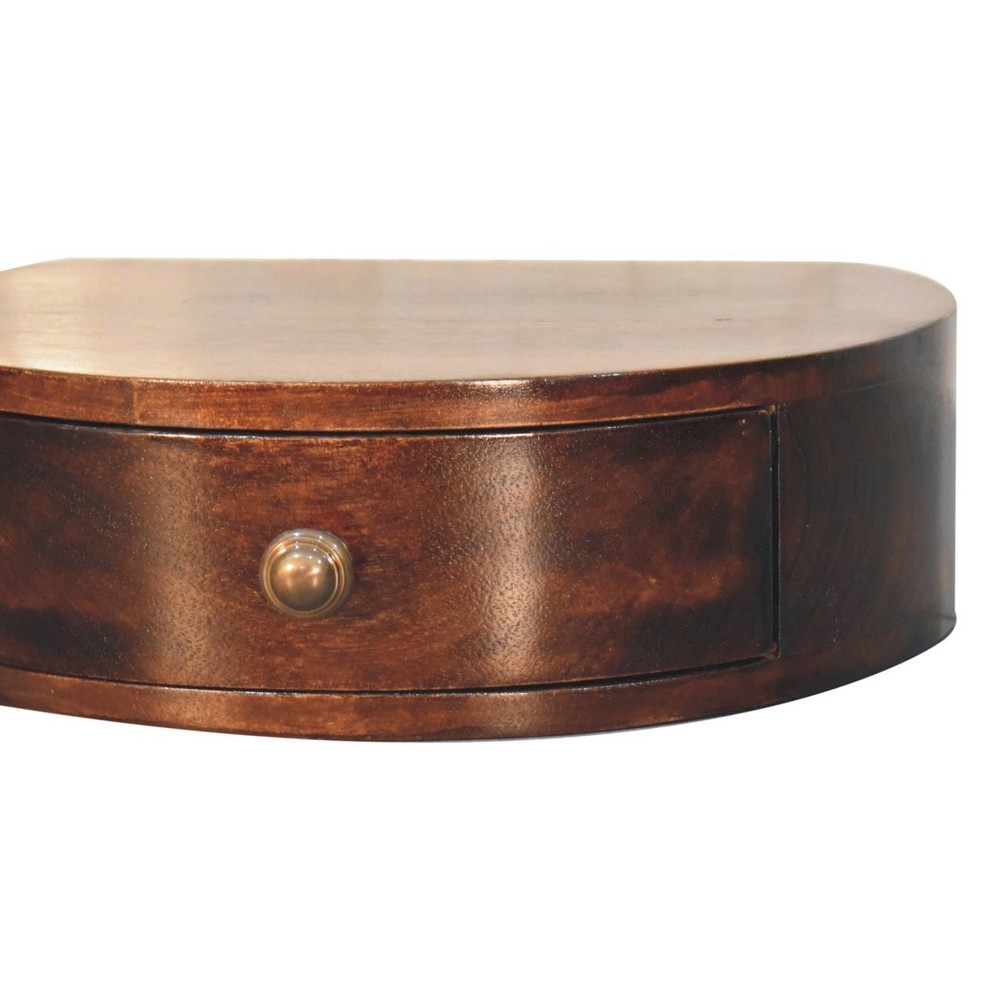 Solid Wood California Walnut Wall-Mounted Rounded Bedside, 1-Drawer, Brown