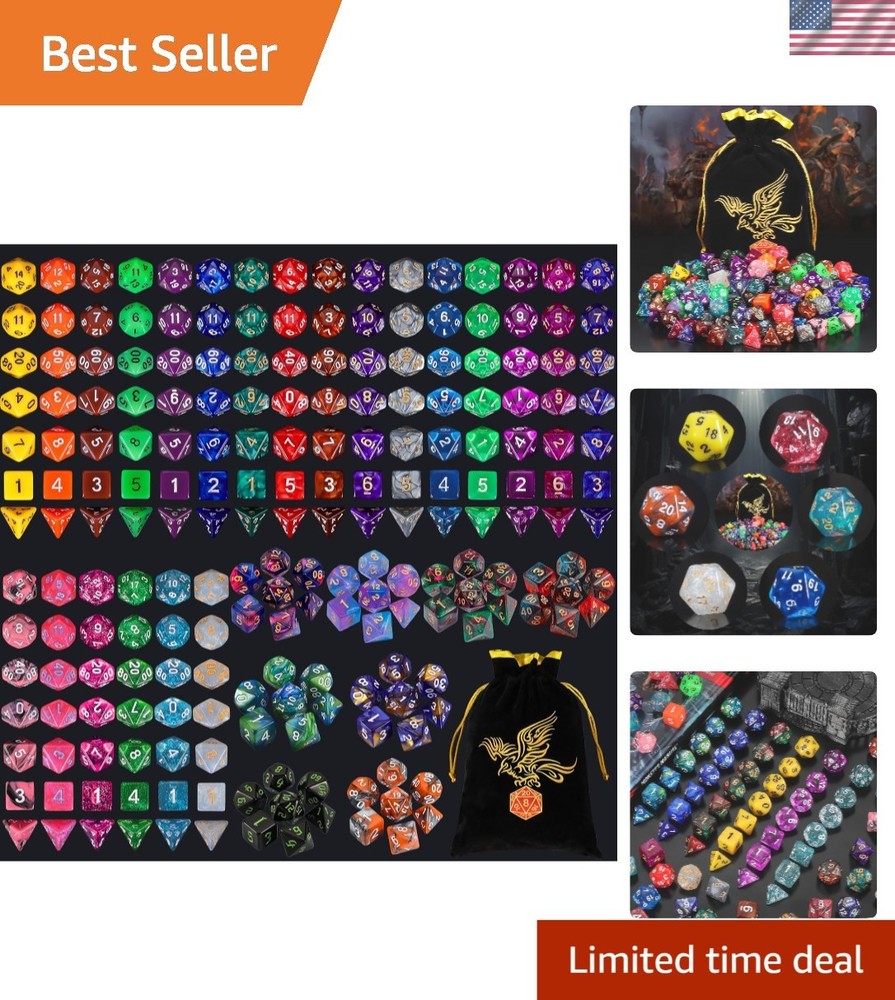 Complete 30 Sets Polyhedral Dice Collection with Large Drawstring Bag - 210pcs
