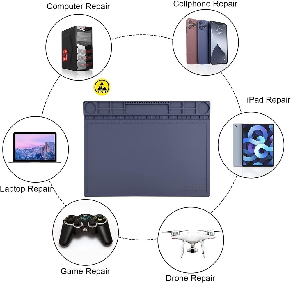 Anti Static Mat for PC Building, Computer Electronics Repair, IUZIT Heat Grey