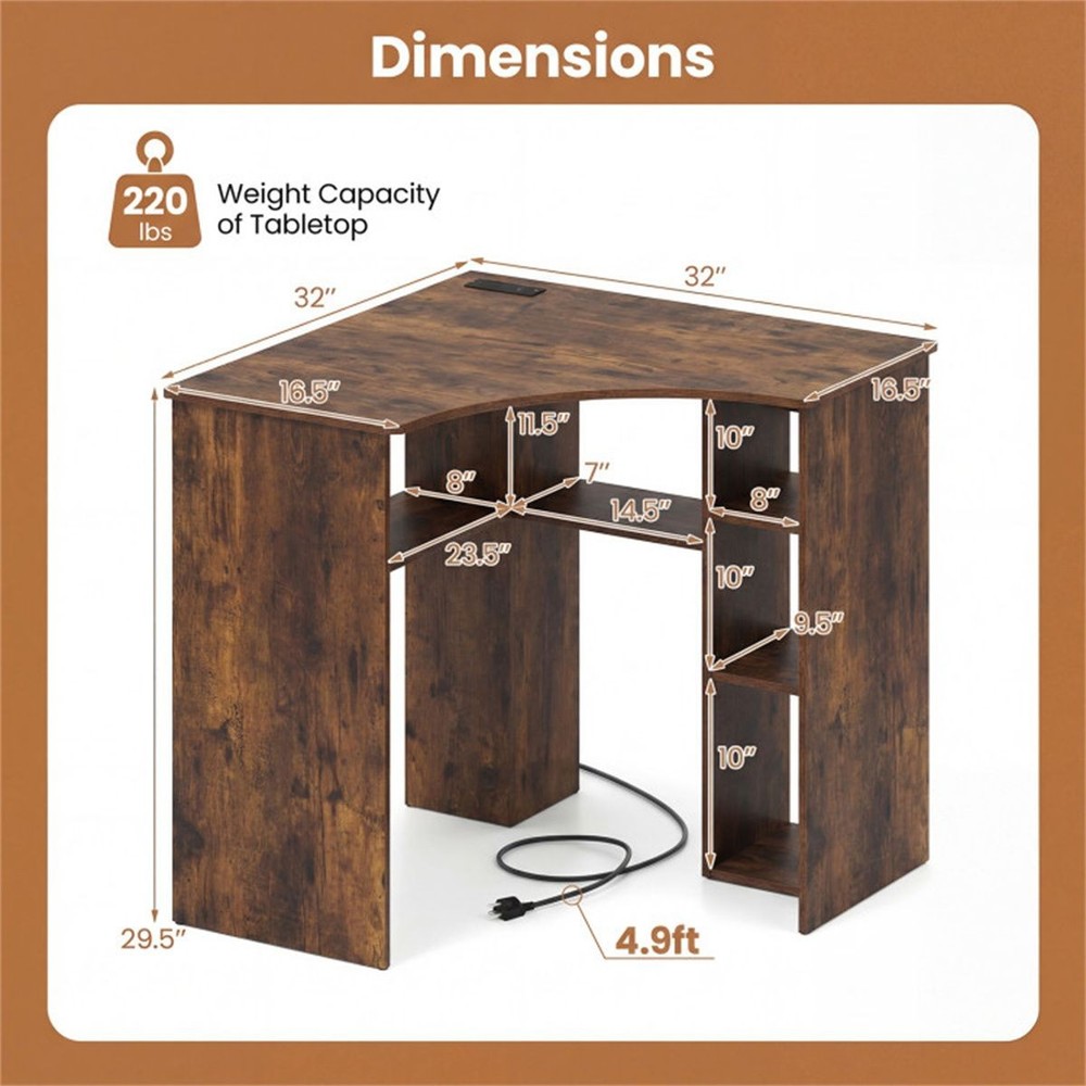 L-Shaped Corner Computer Desk 90° Triangle Home Office Desk with Adjustable