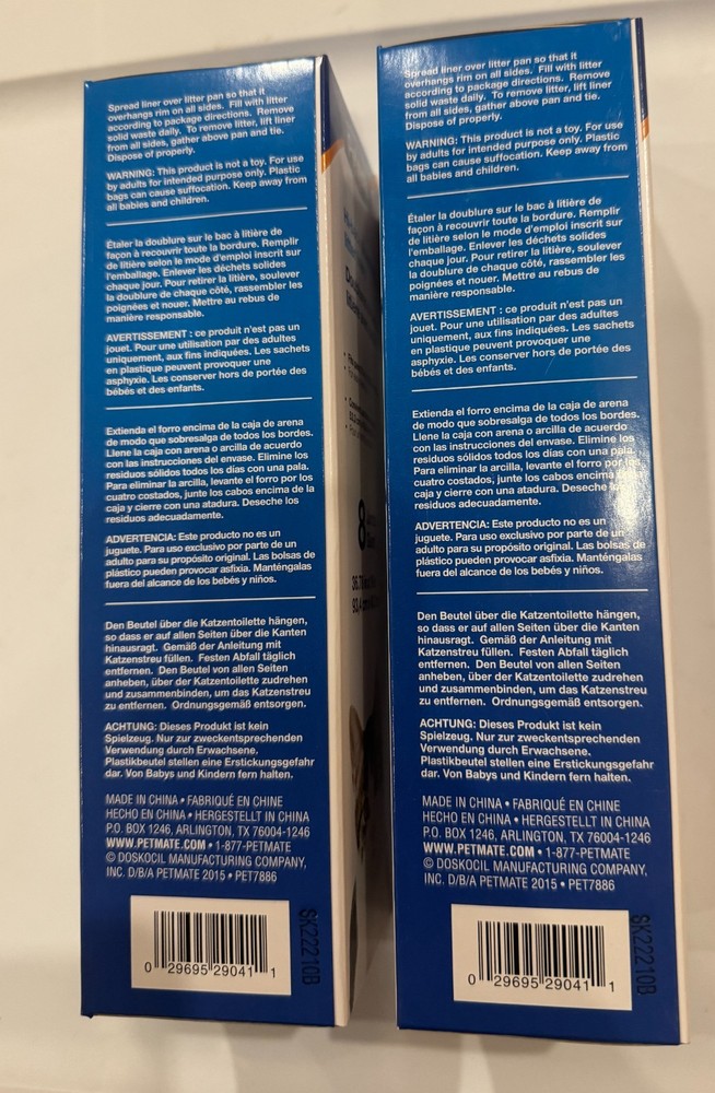 2 pack PETMATE 8 Jumbo Hi-Back Drawstring Cat Litter Liners (NEW)