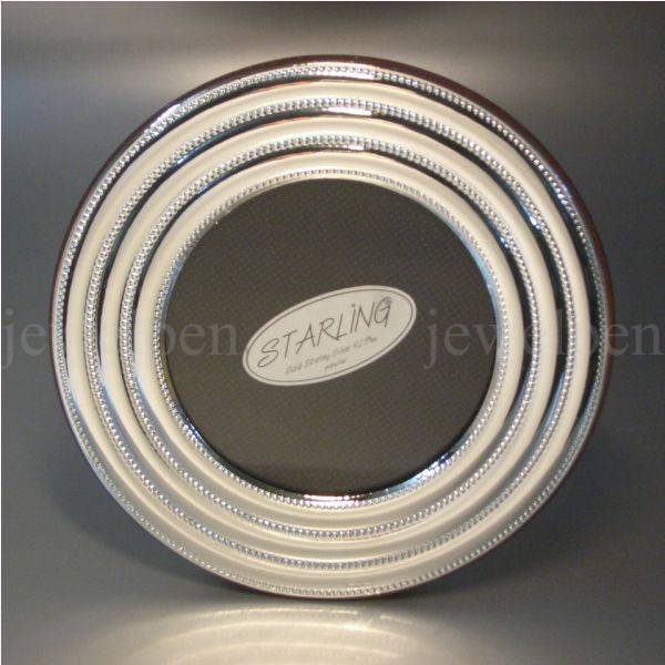 Photo Frame Made of Solid 925 Sterling Silver - Round With 4 Way Bead Edging