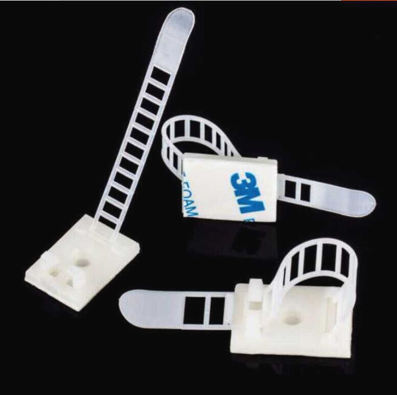 White/Black Nylon 3M Self Adhesive Fixed Cable Zip Tie Wraps with Bases Seat