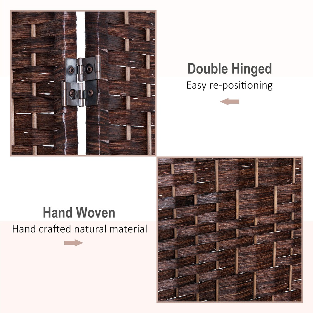 4 Panel Folding Room Divider, 6' Tall Portable Wicker Weave Divider w/Wood Frame