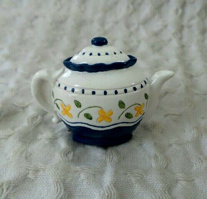 4 Avon Gift Collection TEAPOT KETTLE Drawer Pull Knob Painted Whimsy White Blue