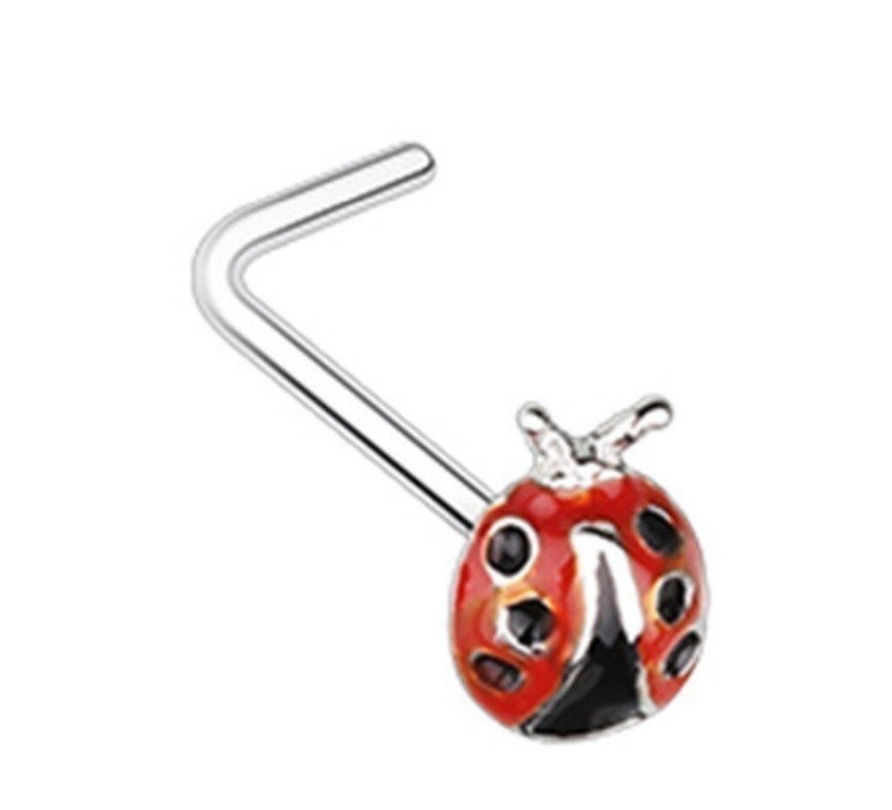 Nose Ring L Bend Stud lady bug top 316L surgical steel