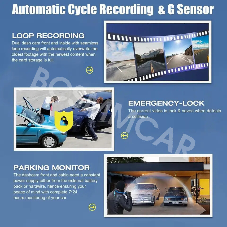 Car DVR 3 Lens WIFI Dash Camera Front Inside Rear Video Recorder Loop Recording