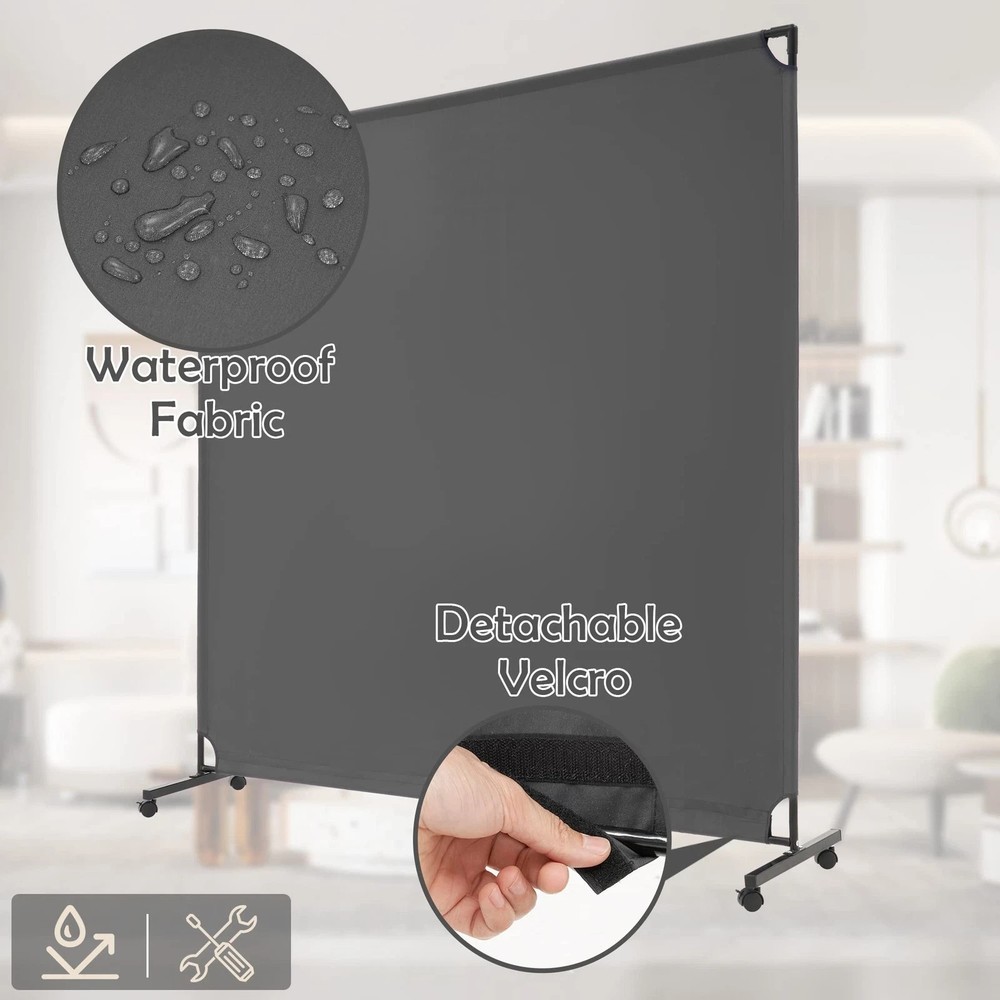 6FT Single Panel Rolling Room Divider, Partition Privacy Screens with Wheels,...