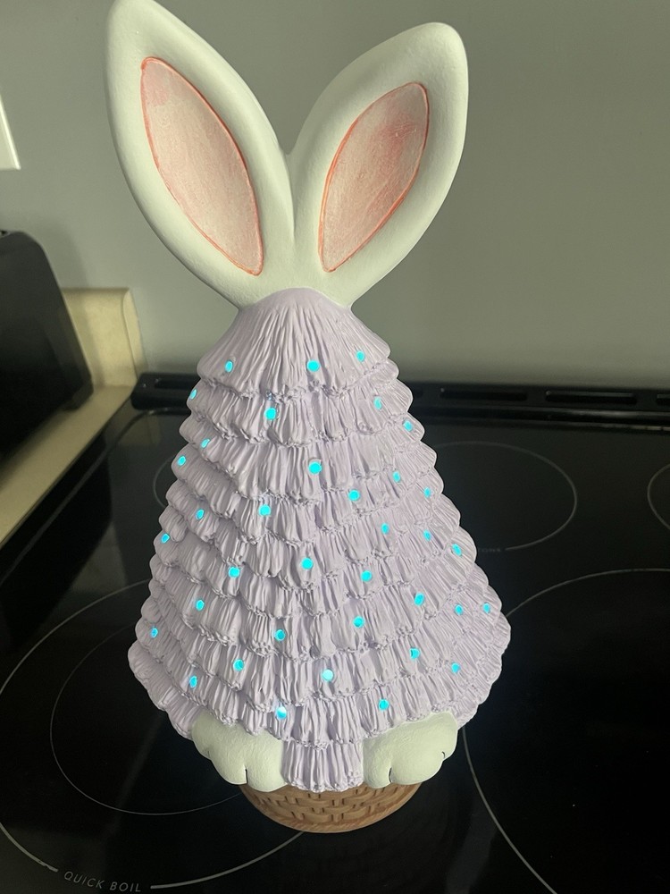 Clay Magic Ceramic Bunny Easter, Hand Painted ,15 In,puck Battery Light