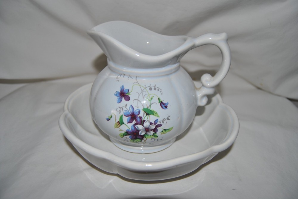 McCoy Pottery Purple Violets Pitcher And Bowl Set
