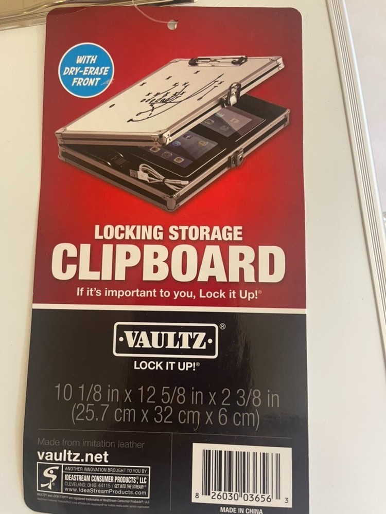 Vaultz Locking Storage Clipboard Tactical White- Dry Erase Front