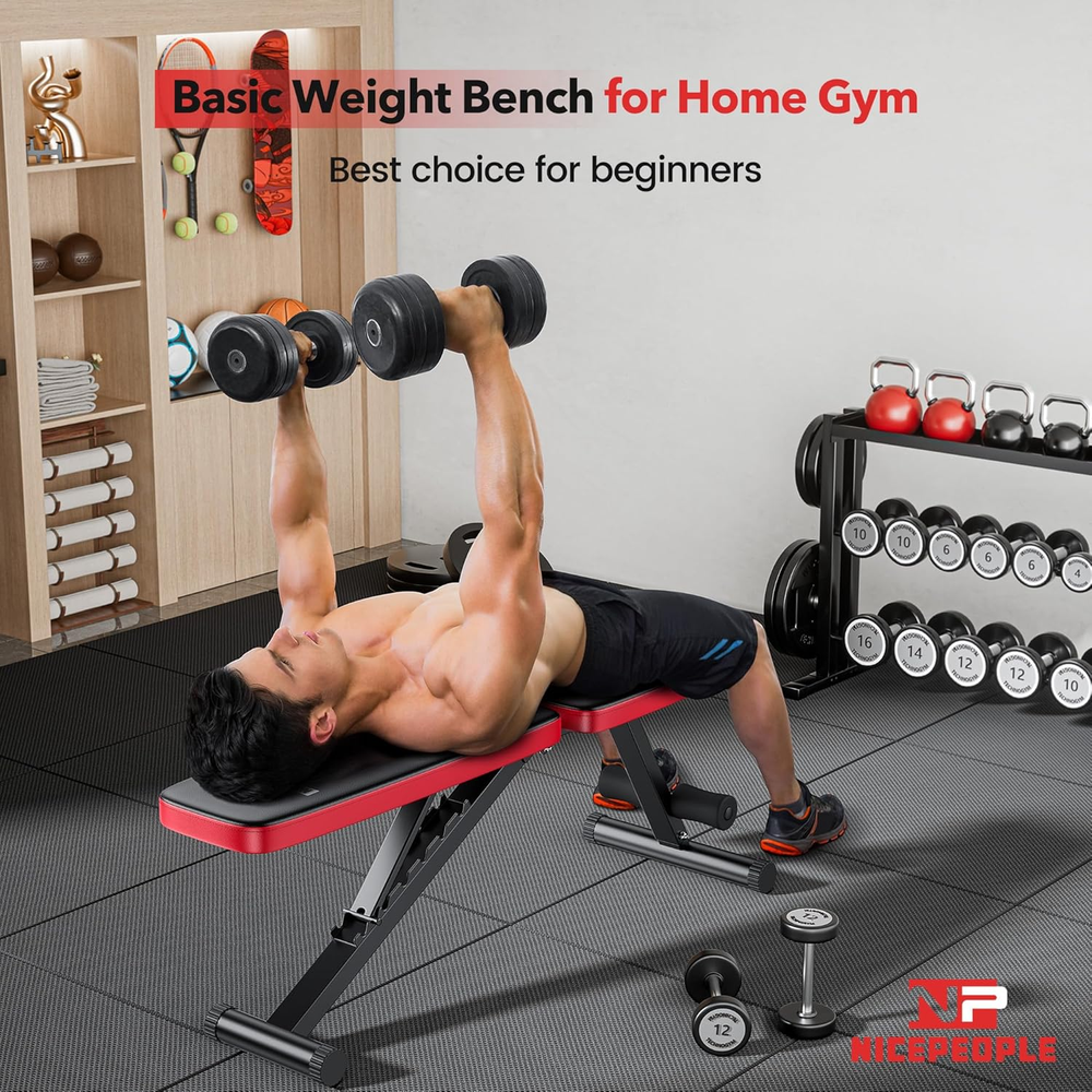 Basic Weight Bench for Home Gym, Foldable Workout Bench with 8 Backrests, 660LBS