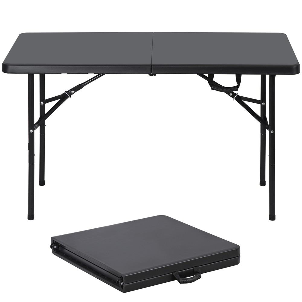 4ft Portable Folding Square Plastic Dining Table Fold-in-Half Outdoor Black