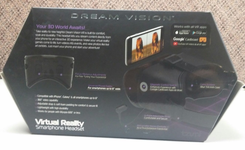 Dream Vision Virtual Reality Smartphone Headset BLACK New Open box ios android