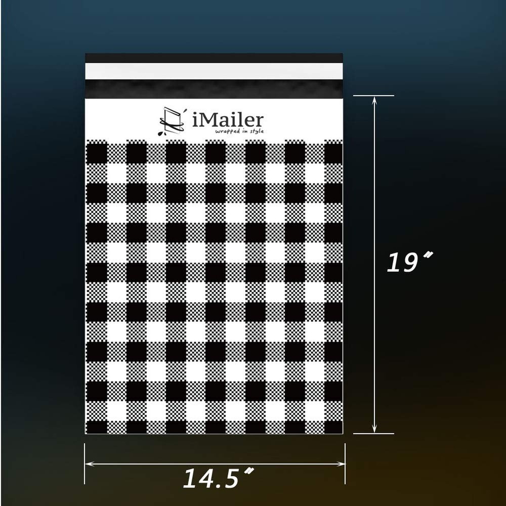 100 Count - 14.5 x 19 inch,Poly Mailer Black Gingham Plaid Package Envelope, ...