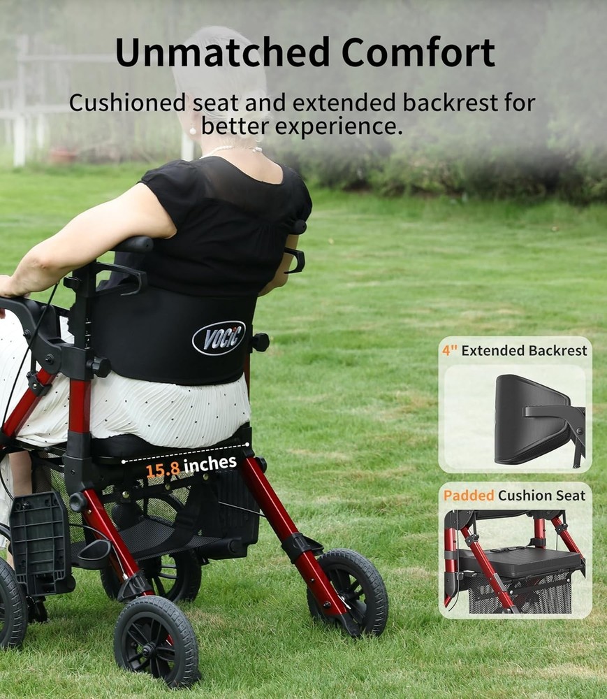 Rollator Walker with 10'' Wheels & Upgraded Design - Perfect for Active Seniors