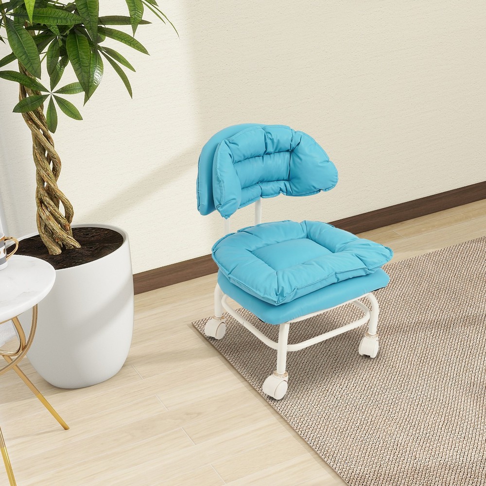 Minimalist Style Rolling Stool W/ Back Rest Sponge Heavy Duty Rolling Stool