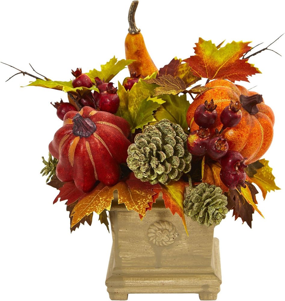 Pumpkin, Gourd, Berry and Maple Leaf Artificial Arrangement
