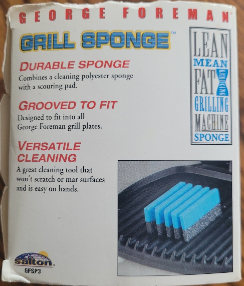 3 Pack George Foreman Cleaning Sponge Lean Mean Fat Reducing Grilling Machine