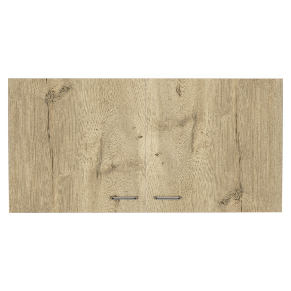 White and Light Oak Rectangle 2-Door Wall Cabinet