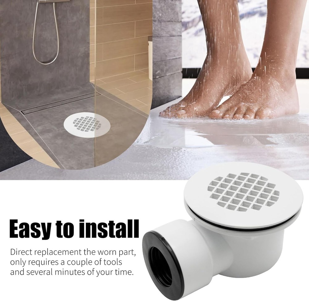 Low Profile Shower Drain, 1.5" Side Outlet Drain Assembly with White