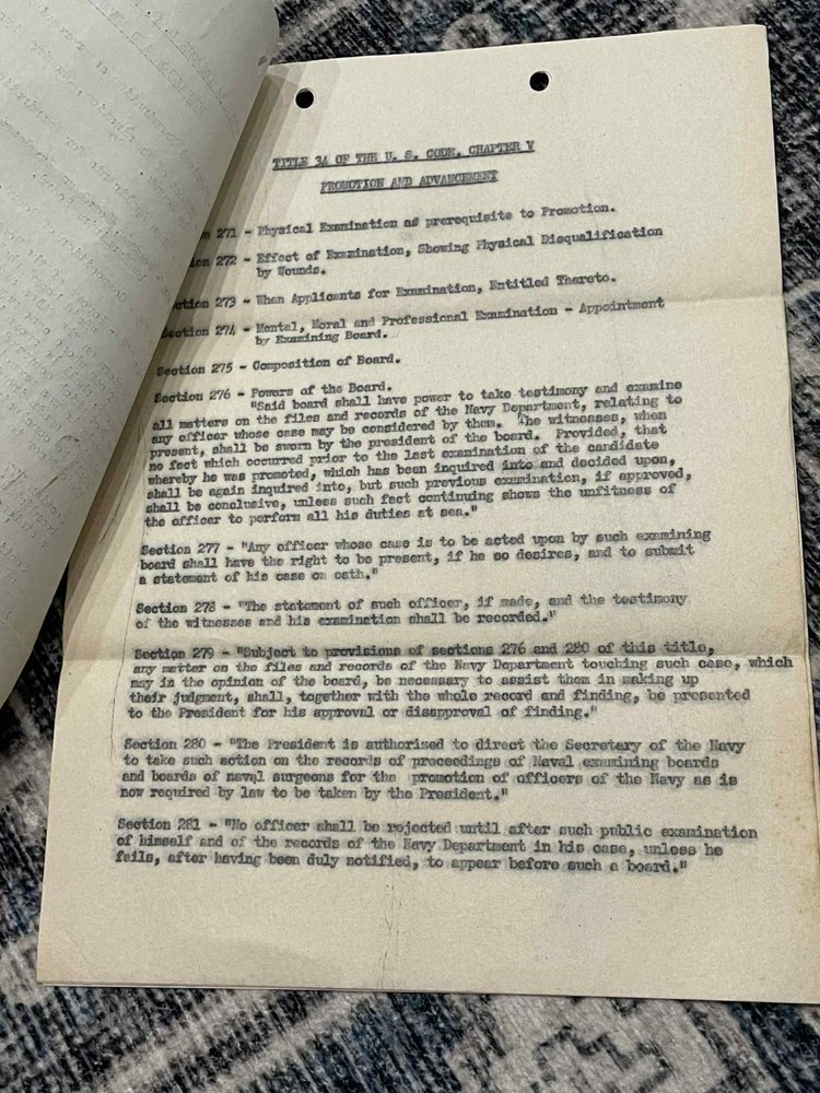 WW2 WWII US Army Military Document - Title 34 US Code V Promotion & Advancement
