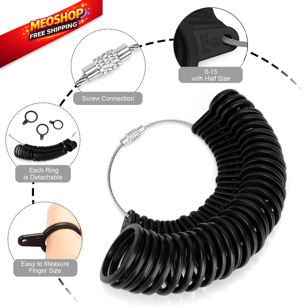 Accmor Ring Sizer Measuring Tool Set, Black Mandrel, Guage, Blet