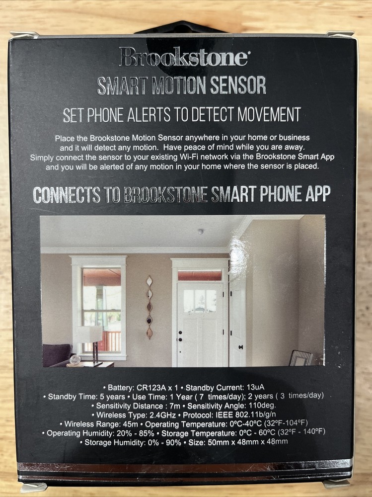 Brookstone Smart Motion Sensor. Alerts Phone Detects Movement Apple Andriod comp