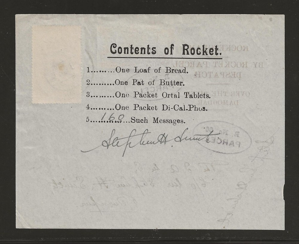 1935 INDIA rocket mail R.No.66 PARCEL - Stephen H. Smith - EZ 13C1