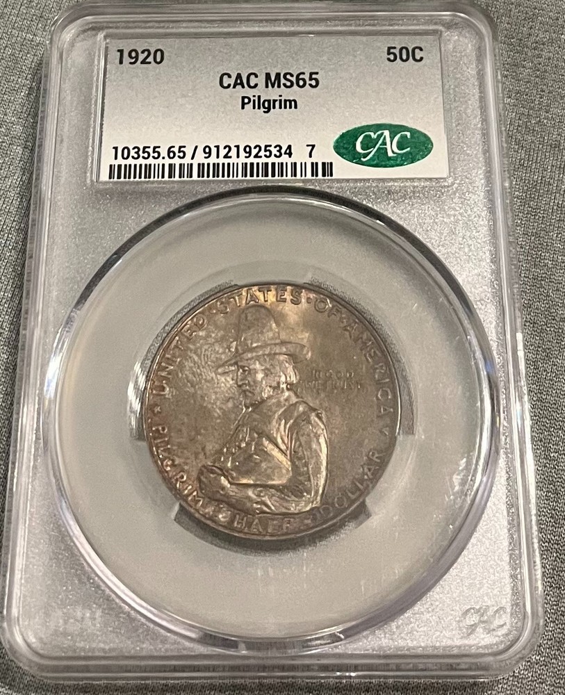 1920 Pilgrim Commemorative Half Dollar CACG MS 65, Deeply Toned Original Gem
