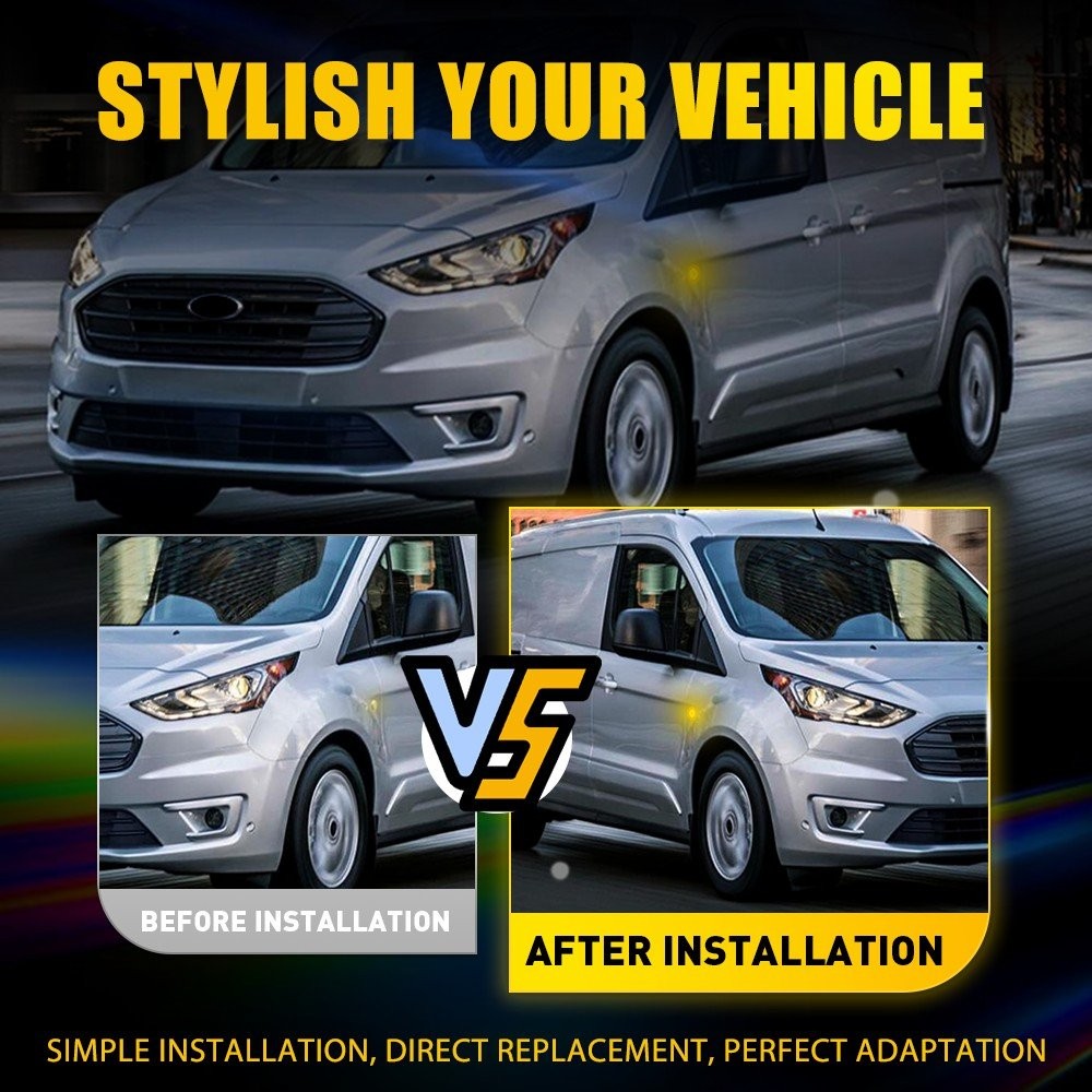 For 2010-2021 Ford Transit Connect Clear Amber LED Side Marker Repeater Light 2x