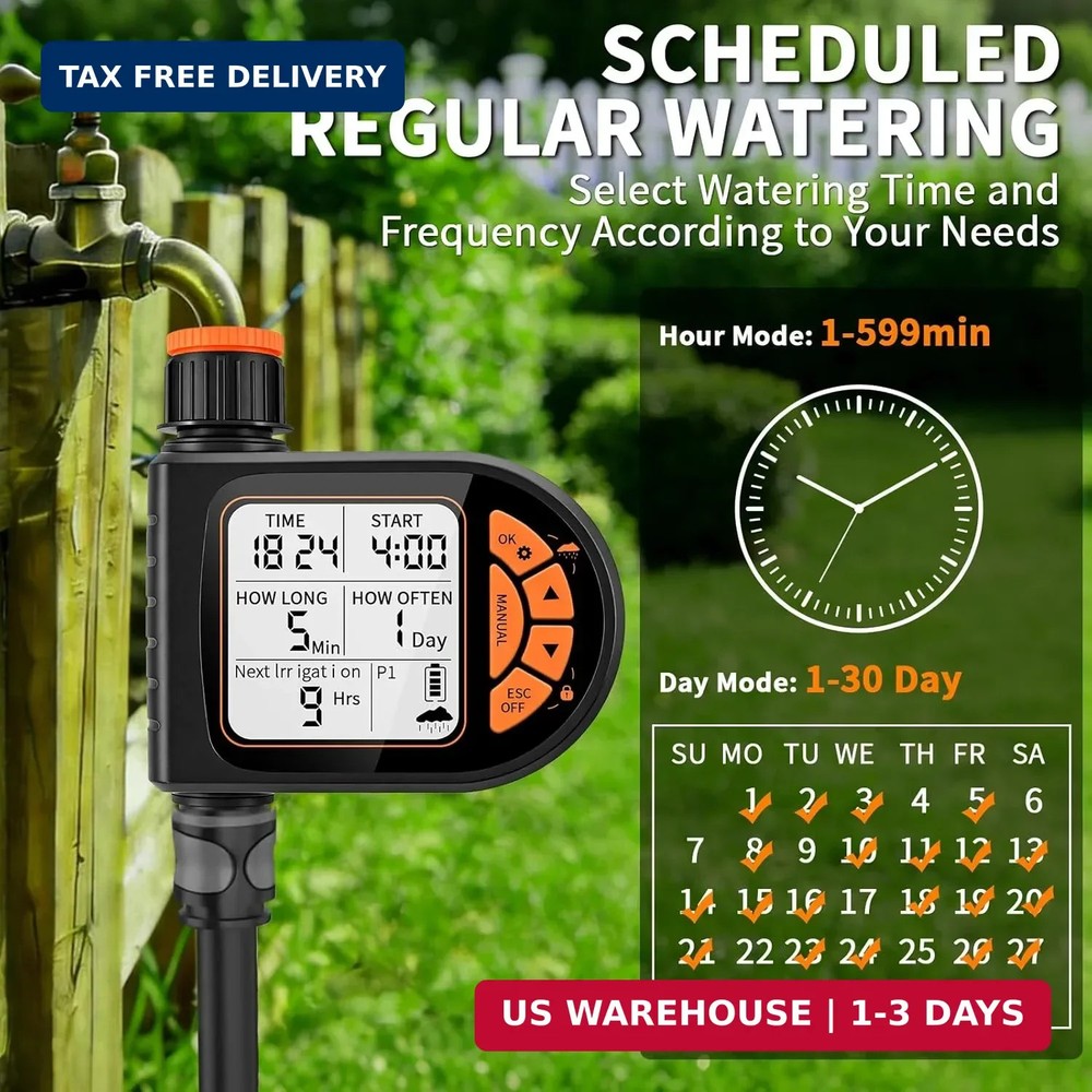 Sprinkler Timer for Garden Hose - Programmable Irrigation Timer with Rain Delay,