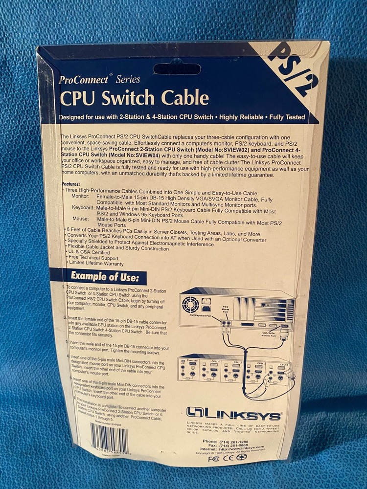ProConnect Linksys CPU Switch Cable Model SVPS06 NIB
