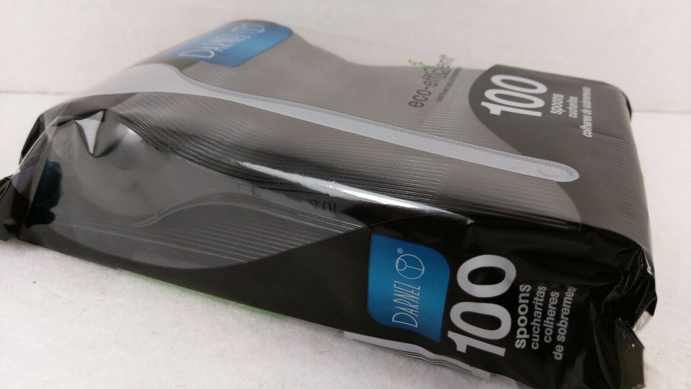 Black Plastic Spoons 5.5" Nested Eco Efficient Darnel Sealed 100ct - NEW