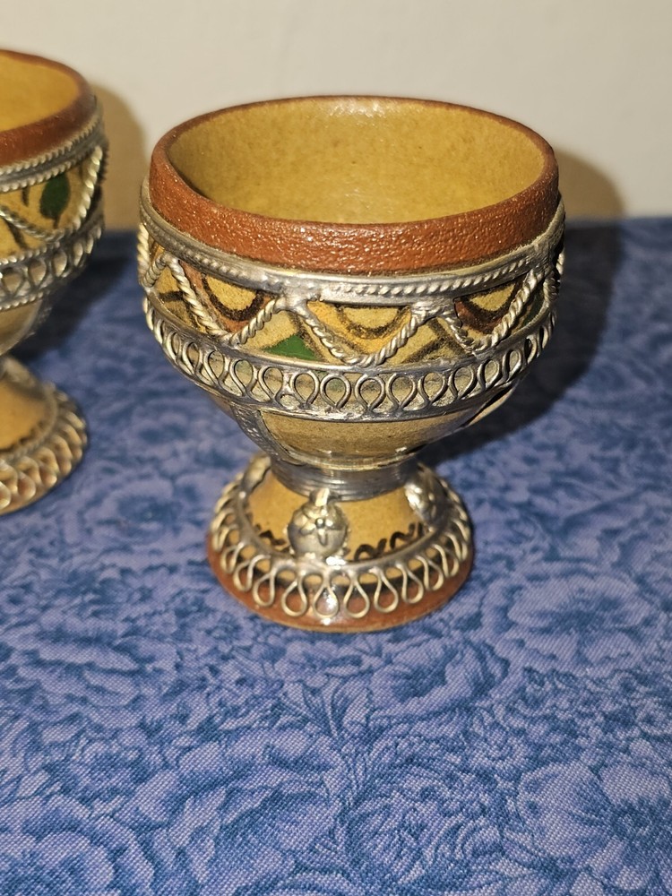 Fes Naji Art Pottery-Morocco-Blue/White Egg Cup 3pc Set