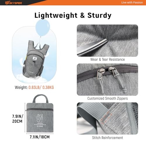 15L/Foldable Hiking Backpack Lightweight Packable Travel Daypack with 20L Grey
