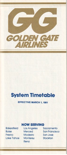 Golden Gate Airlines timetable 1981/03/01