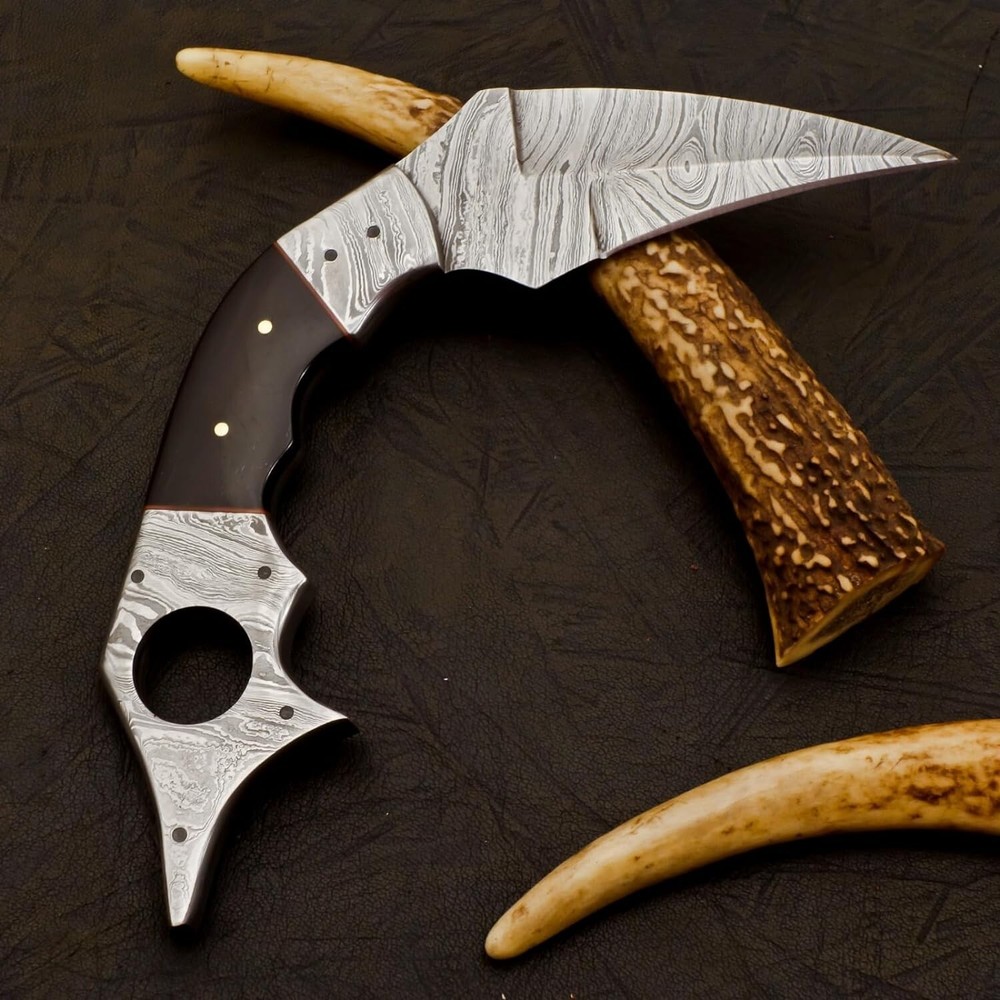 Karambit Knife, Damascus Fixed Blade with Sheath for Hunting Camping Survival