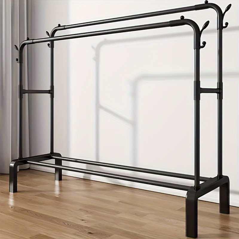 Durable Multipurpose Coat Rack, Double Rod Clothes Hanging & Drying Rack