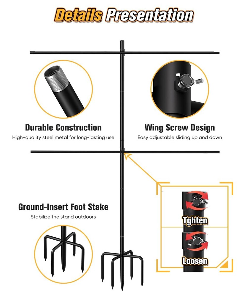 Ardier Adjustable Shooting Target Stand with 5-Prong Base, Large, Black