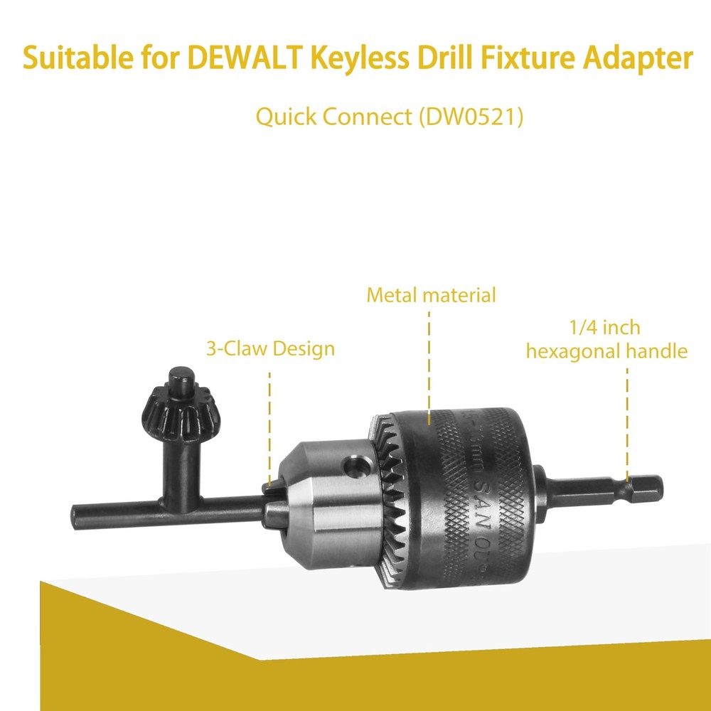 Drill Chuck Adapter for Impact Driver, for DeWalt DW0521 Quick Connect Keyles...