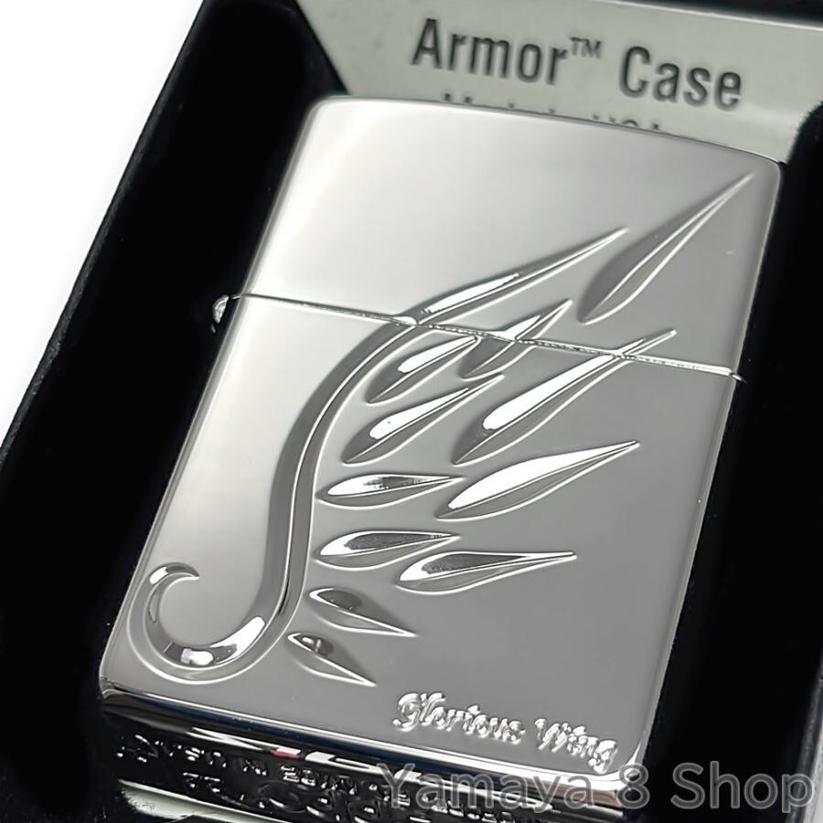 Zippo Armor Case V-Wing Silver Plating Deep Etching Regular Case Japan