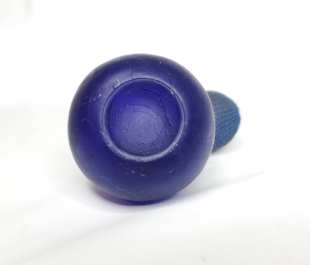 Vintage Dark Blue Glass(?) Perfume Bottle with Atomizer