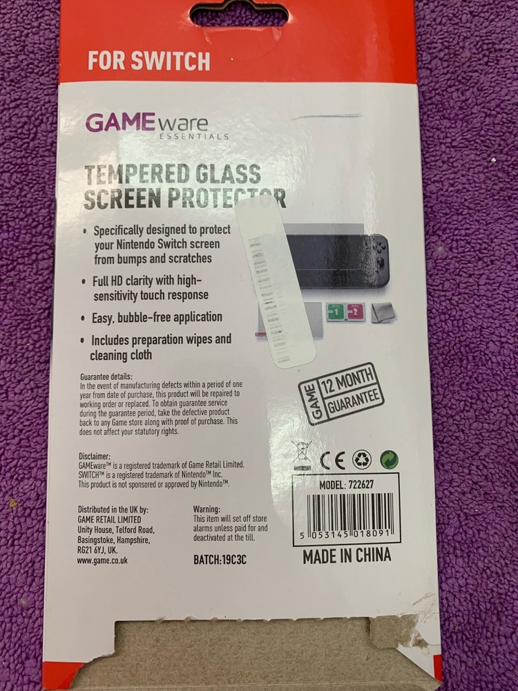 GameWare Essentials Tempered Glass Screen Protector For Switch, OBN