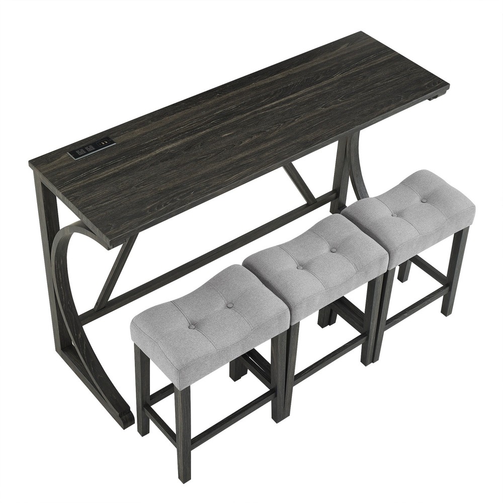 4 Piece Bar Table Set Kitchen Counter Height Table Dining Table w/ 3 Bar Stools